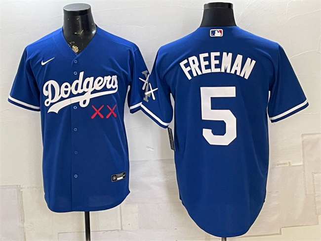 Men's Los Angeles Dodgers x KAWS #5 Freddie Freeman Royal Vapor Premier Limited Stitched Baseball Jersey